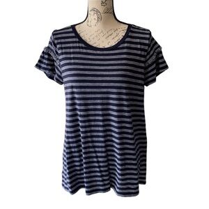 LOFT striped T-shirt with ruffle sleeves size M 100% cotton